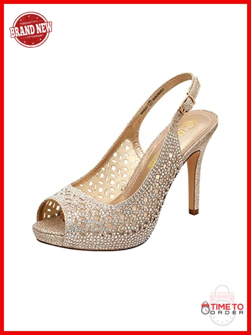 Platform Peep Toe Slingback Pump Heels with Rhinestone Mesh